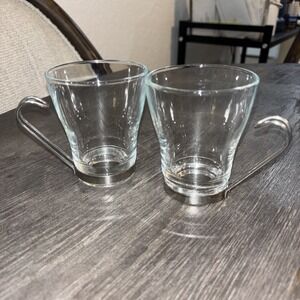Bormioli Rocco Glass Espresso Coffee Tea Cup Stainless Steel Handle Set of 2